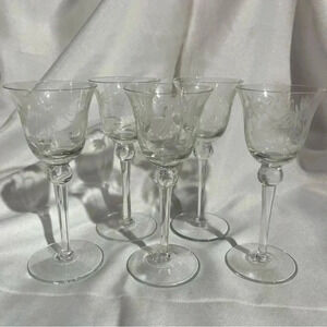Vintage Etched Daisy Cordial Glass set of 5